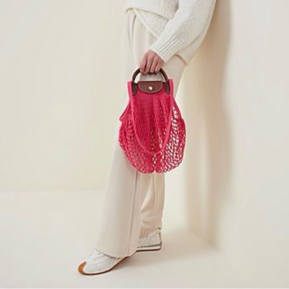 NWT Longchamp Le Pliage Filet Knit L Mesh Bag in Candy Pink - Picture 16 of 16